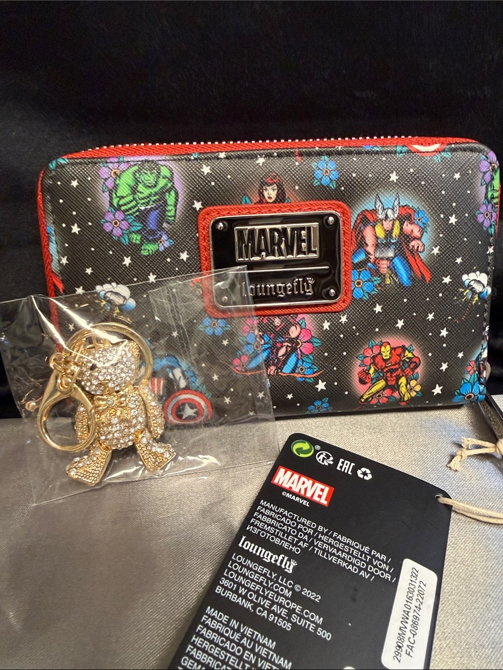 Loungefly Black Marvel Floral Zip Wallet